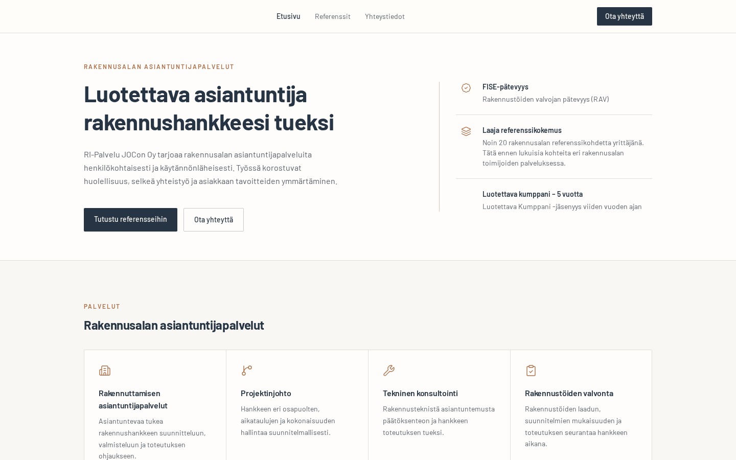 RI-Palvelu JOCon Oy:n verkkosivuston etusivu